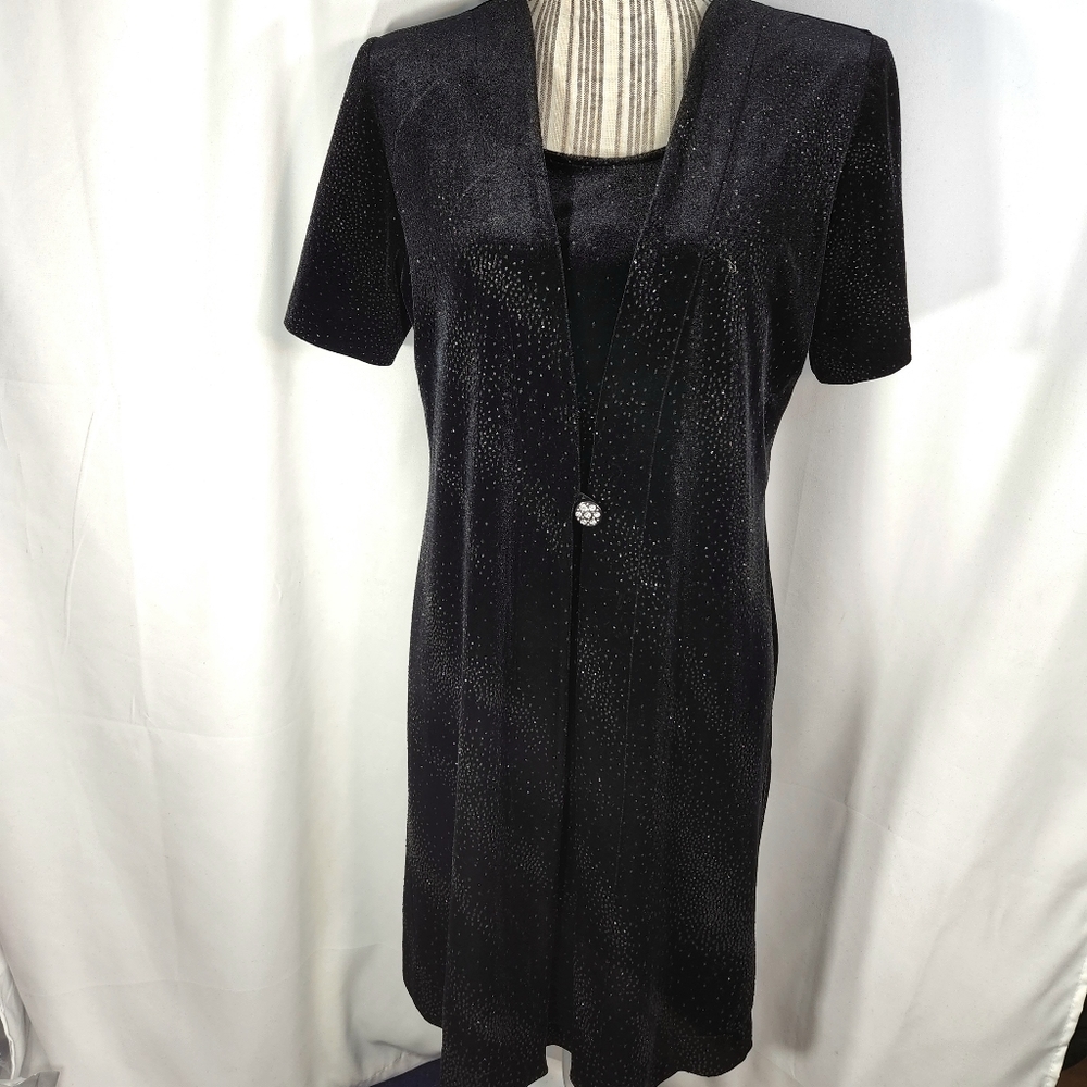 Another Thyme Black Velvet wSparkles All Over Layered Look Formal Dress Size 12P